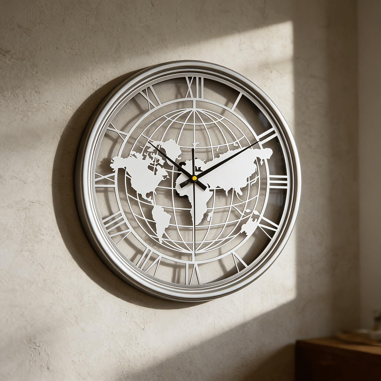 Mapora Roman World Map Silent Metal Wall Clock