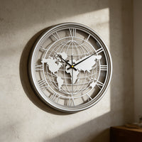 Mapora Roman World Map Silent Metal Wall Clock
