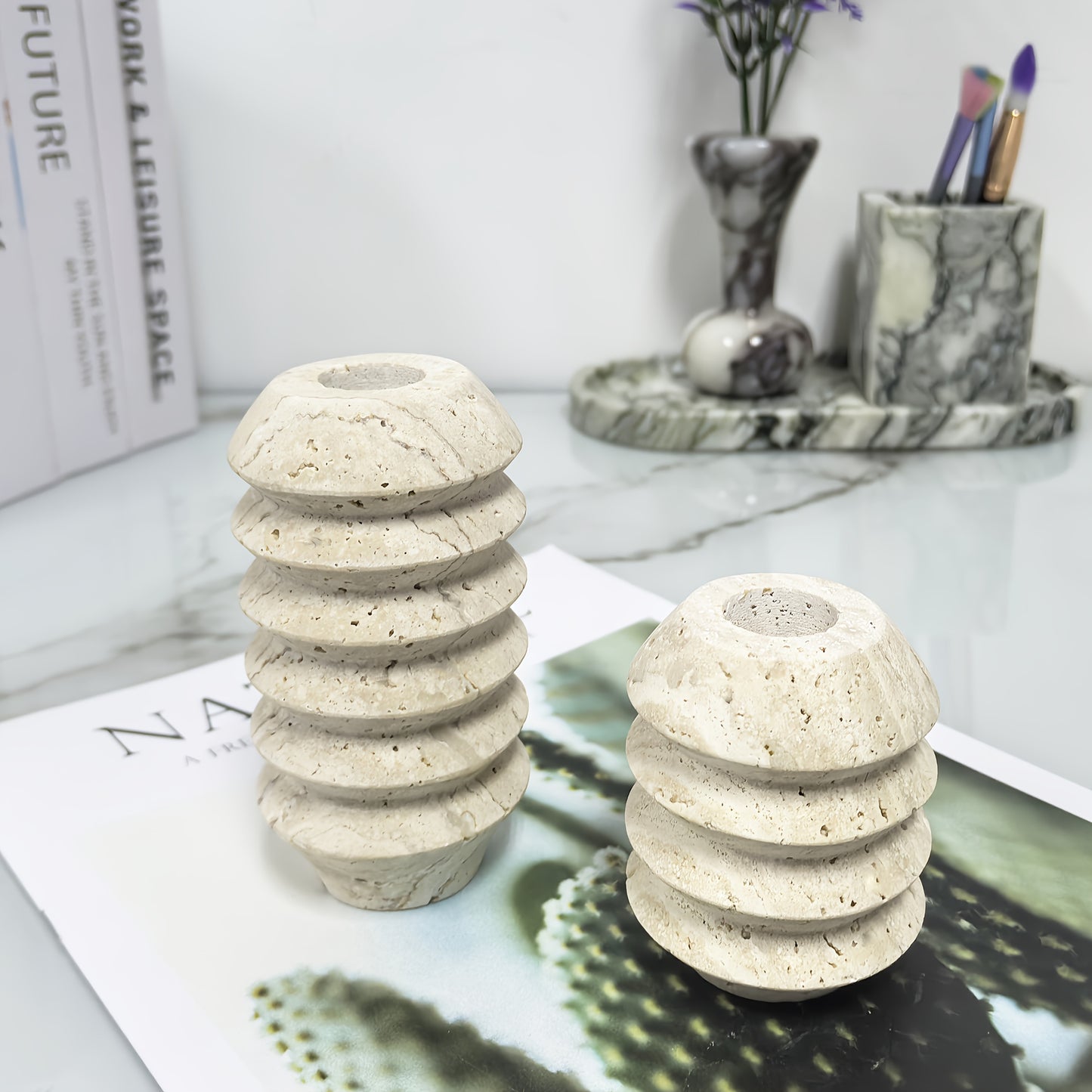 ROMAN TRAVERTINE – Natural Marble Candle Holder