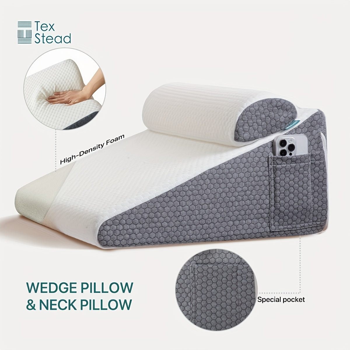 SLEEPLUXE – Lumbar Support Bed Pillow with Washable Cover