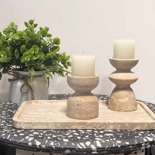 TRAVERTINE LUX – Natural Marble Candle Holders Set
