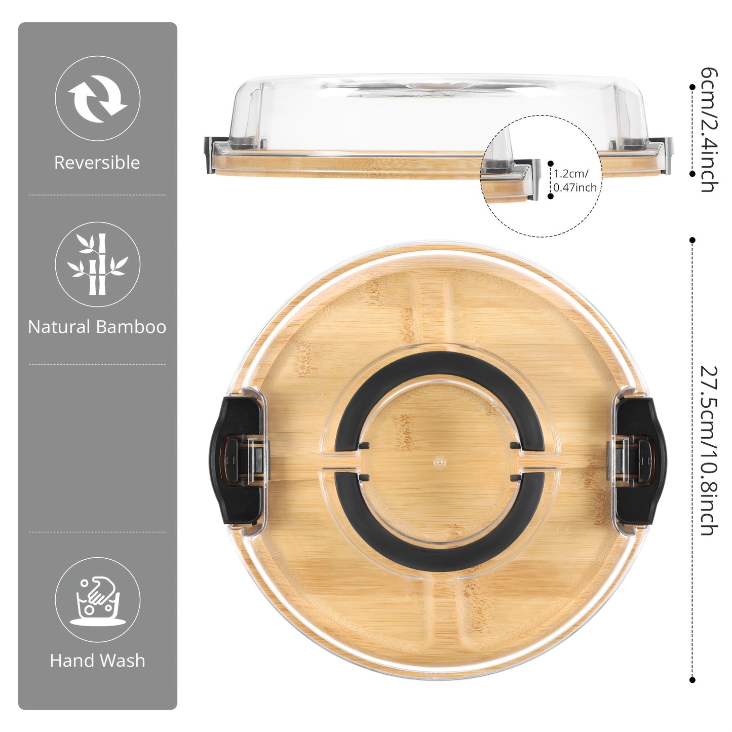 BAMBOX – Bamboo Divided Snack Tray with Lid for Organized Serving and Portable Food Storage