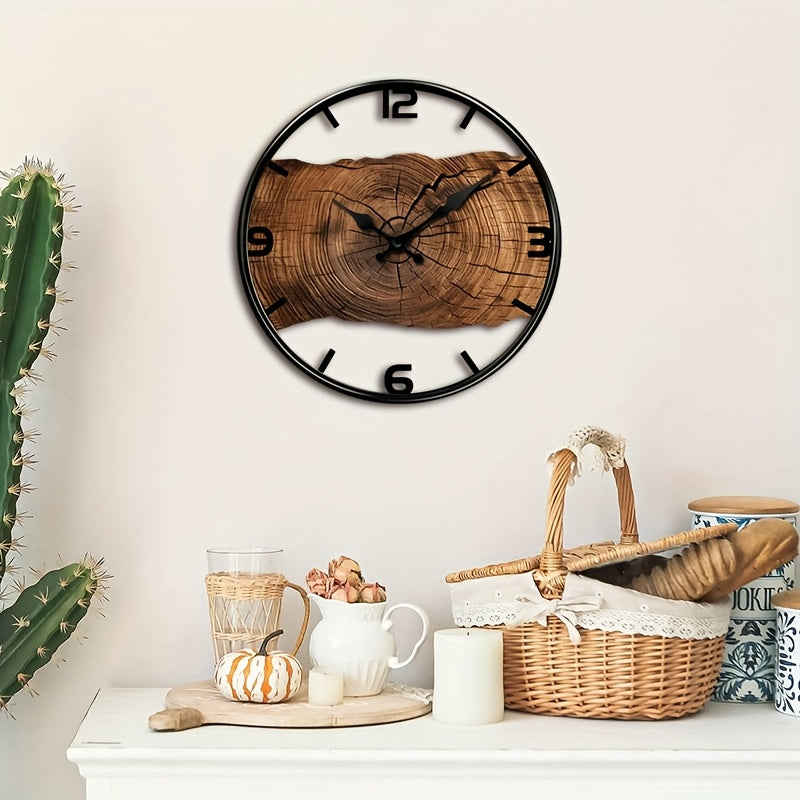 WOODCRAFT Round Carved Wooden Silent Wall Clock