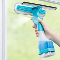 SPRAYLUX – 4-in-1 Glass Cleaning Brush with Spray, Scraper & Scrubbing Head