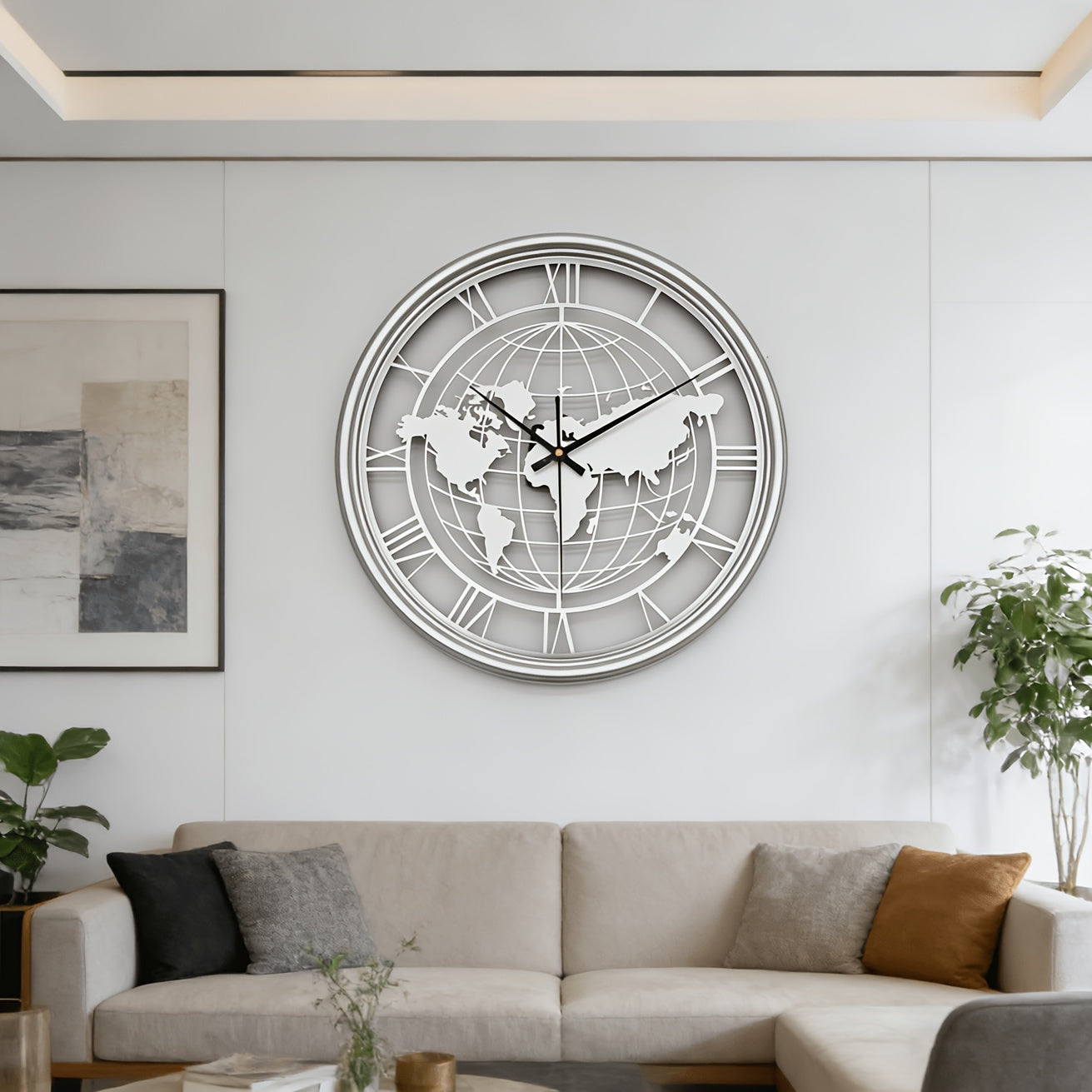 Mapora Roman World Map Silent Metal Wall Clock