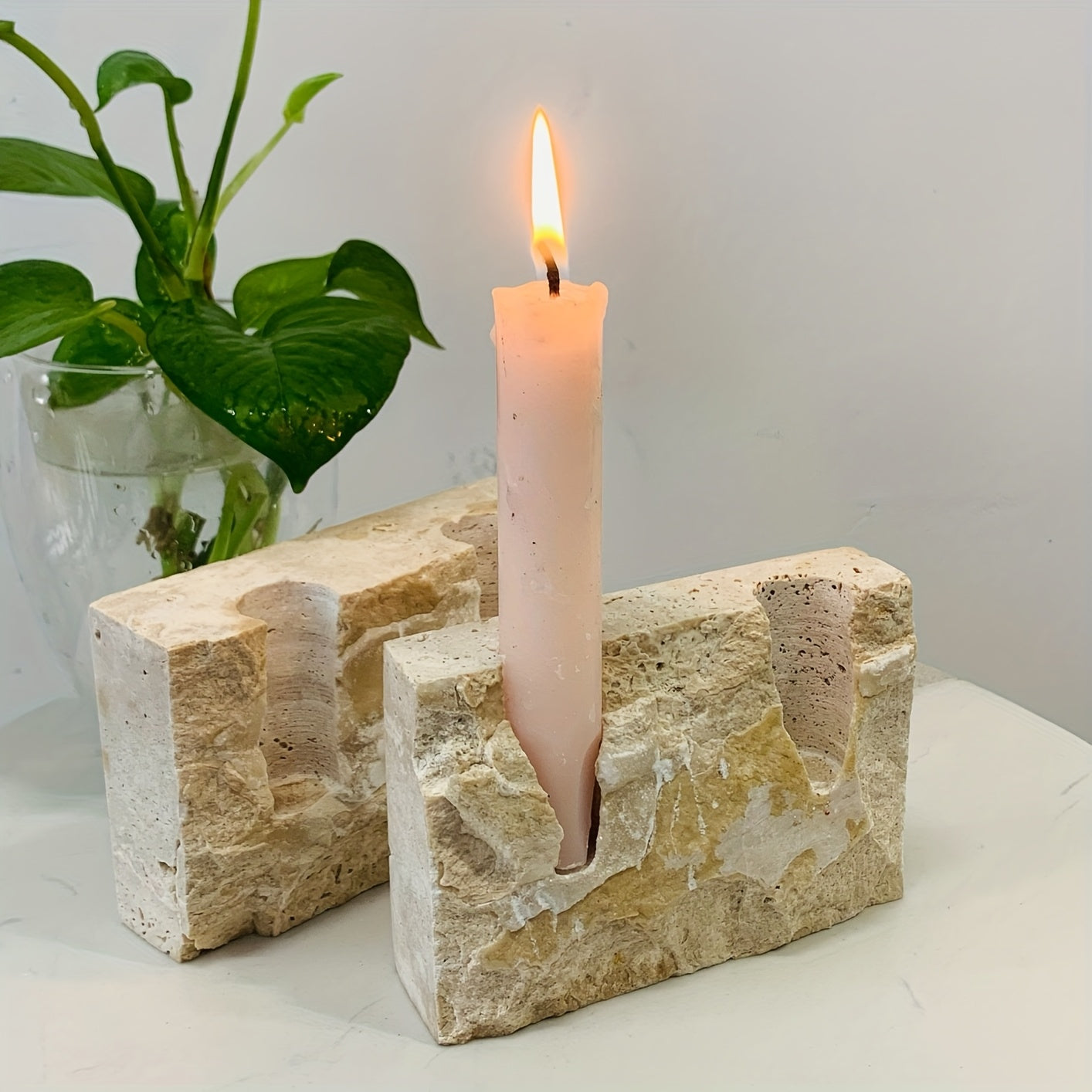 MARBORA Rectangular Marble Two Hole Candle Holder