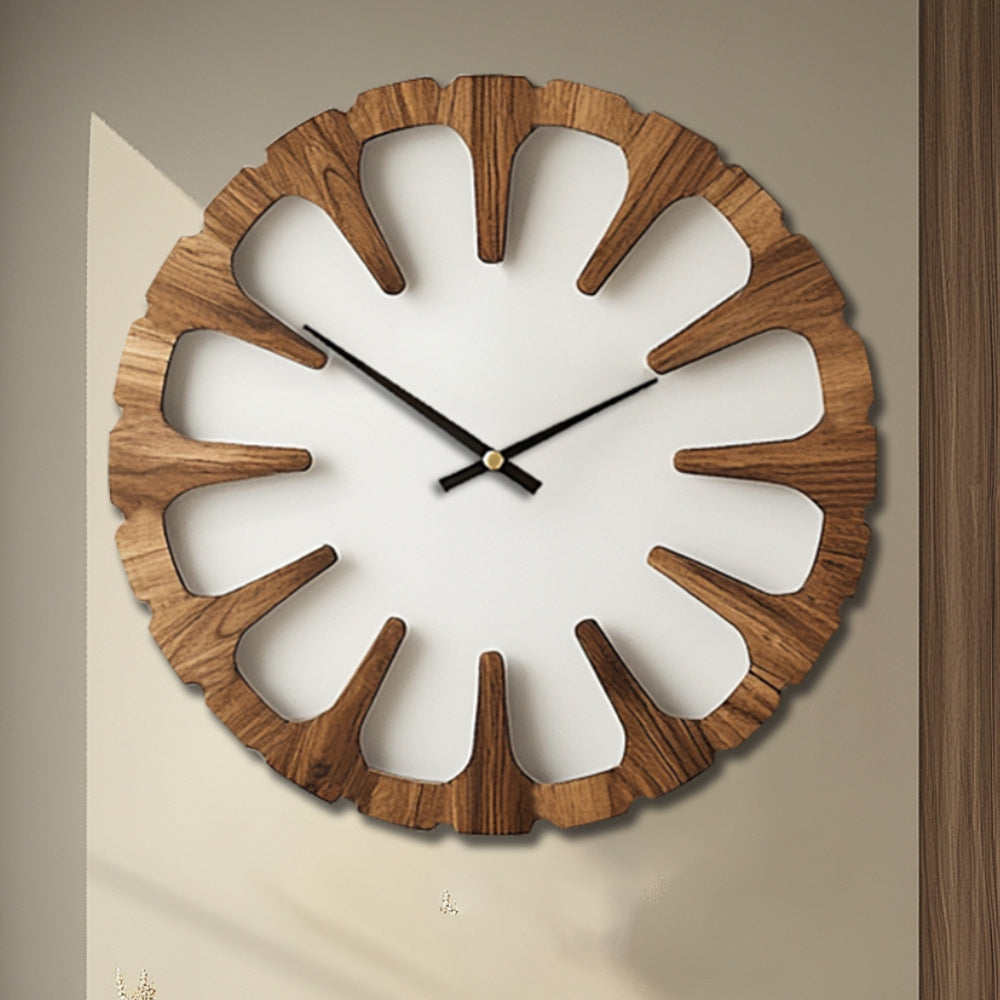 WOODORA Artistic Round Wooden Silent Wall Clock