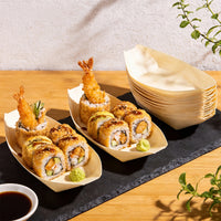 BAMBIOAT – Disposable Wooden Service Boats for Elegant Party Food Presentation and Serving