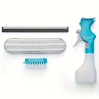 SPRAYLUX – 4-in-1 Glass Cleaning Brush with Spray, Scraper & Scrubbing Head
