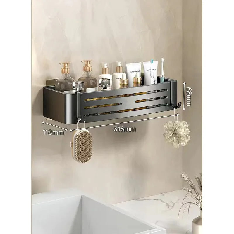 ALUMORA – Self Adhesive Aluminum Bathroom Shelf Organizer