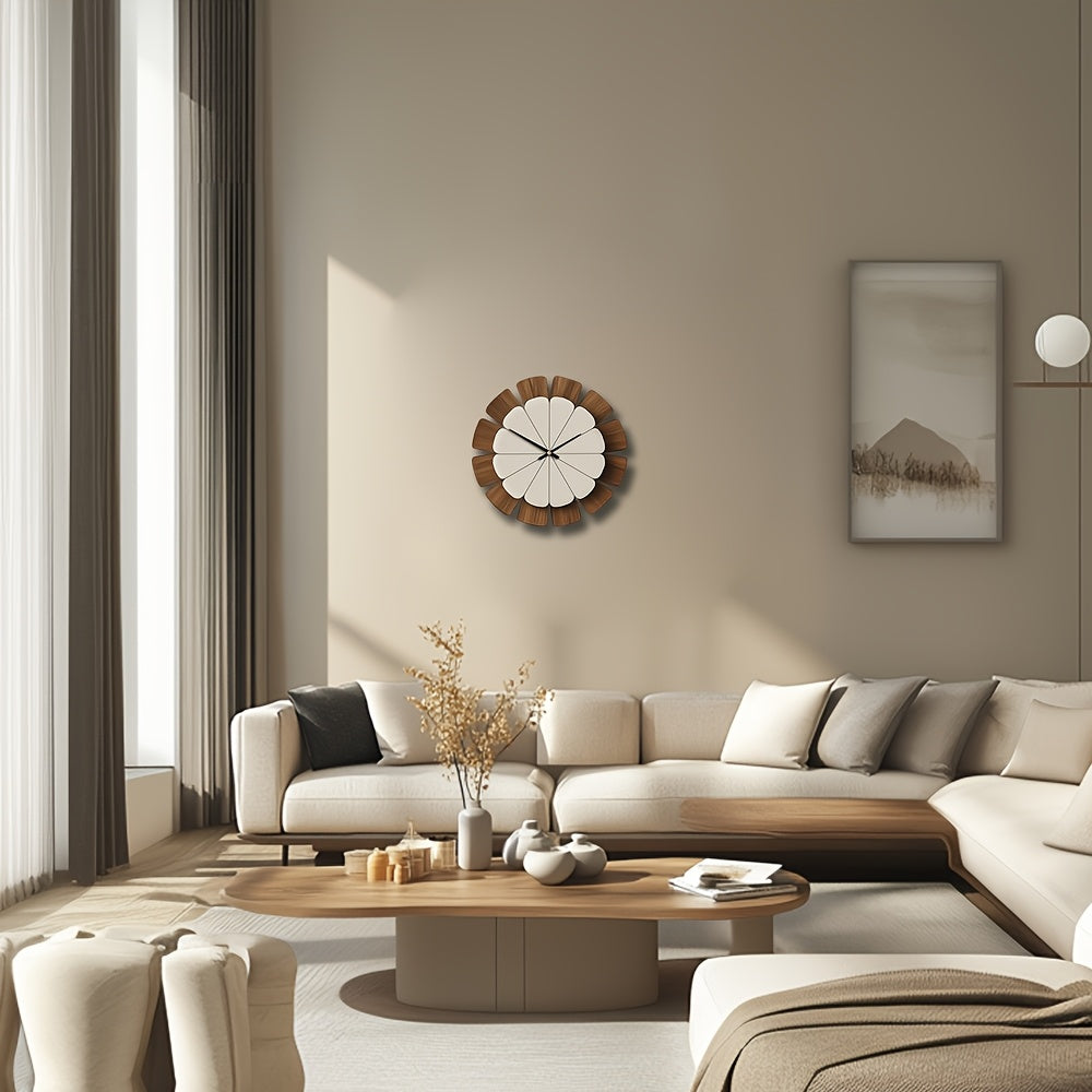 OAKNOVA Round Wooden Battery Wall Clock