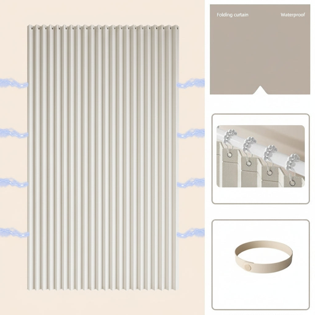 CURVASHIELD – Foldable Magnetic Accordion Shower Curtain Waterproof Design