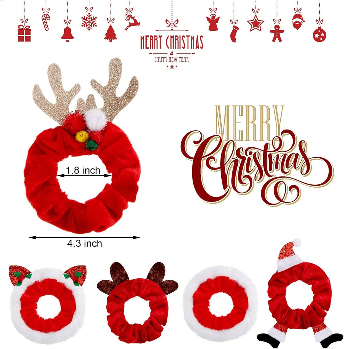 TINSELLOOP – Set di 10 elastici per capelli natalizi per acconciature festive