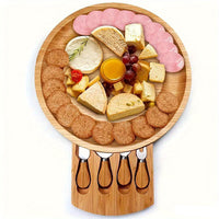 BAMCHEF – Bamboo Cheese Board Set with Drawer and Cutlery for Portable Serving and Entertaining