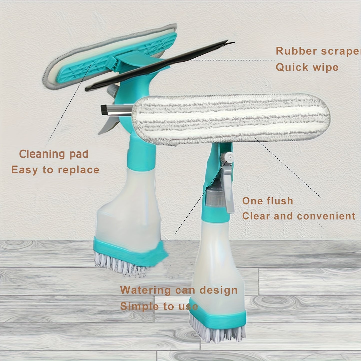 SPRAYLUX – 4-in-1 Glass Cleaning Brush with Spray, Scraper & Scrubbing Head