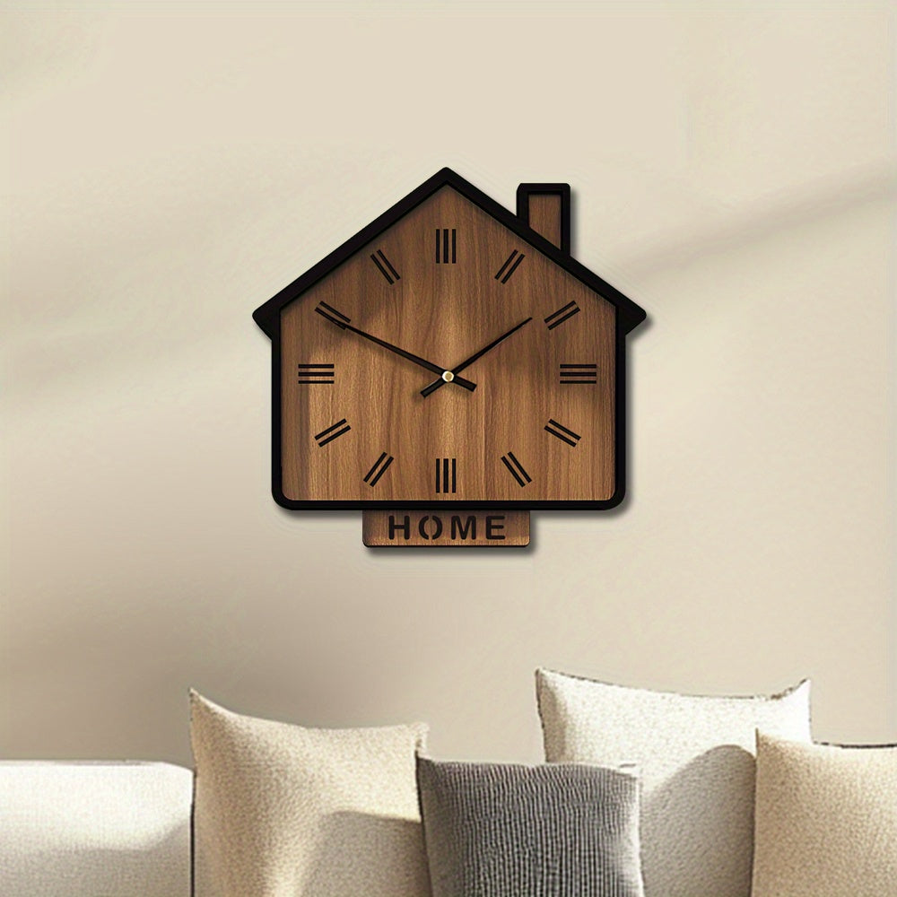 HOMEWOOD Vintage House Shaped Wooden Wall Clock
