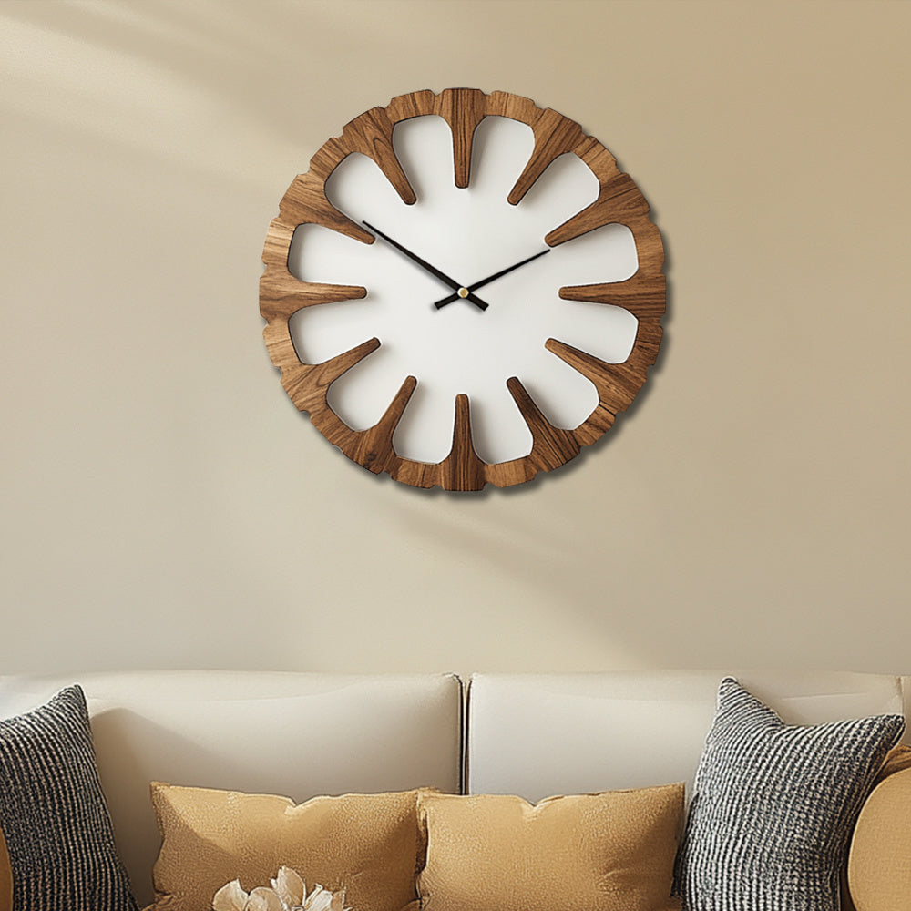 WOODORA Artistic Round Wooden Silent Wall Clock