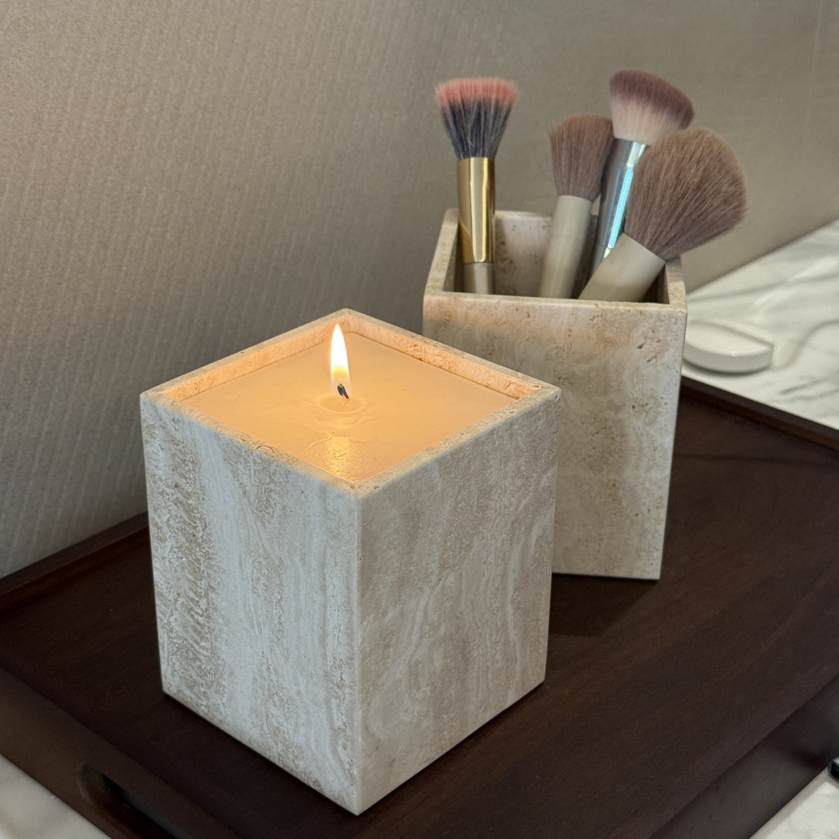 TRAVERTINE VAULT – Natural Stone Vanity Organizer