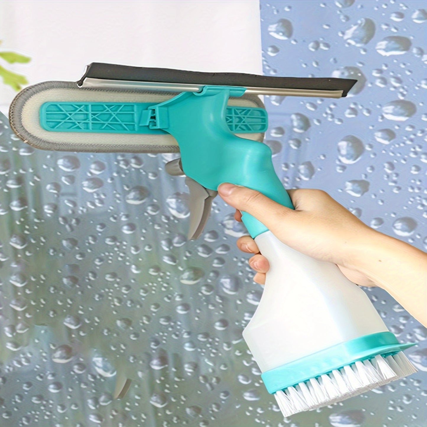 SPRAYLUX – 4-in-1 Glass Cleaning Brush with Spray, Scraper & Scrubbing Head