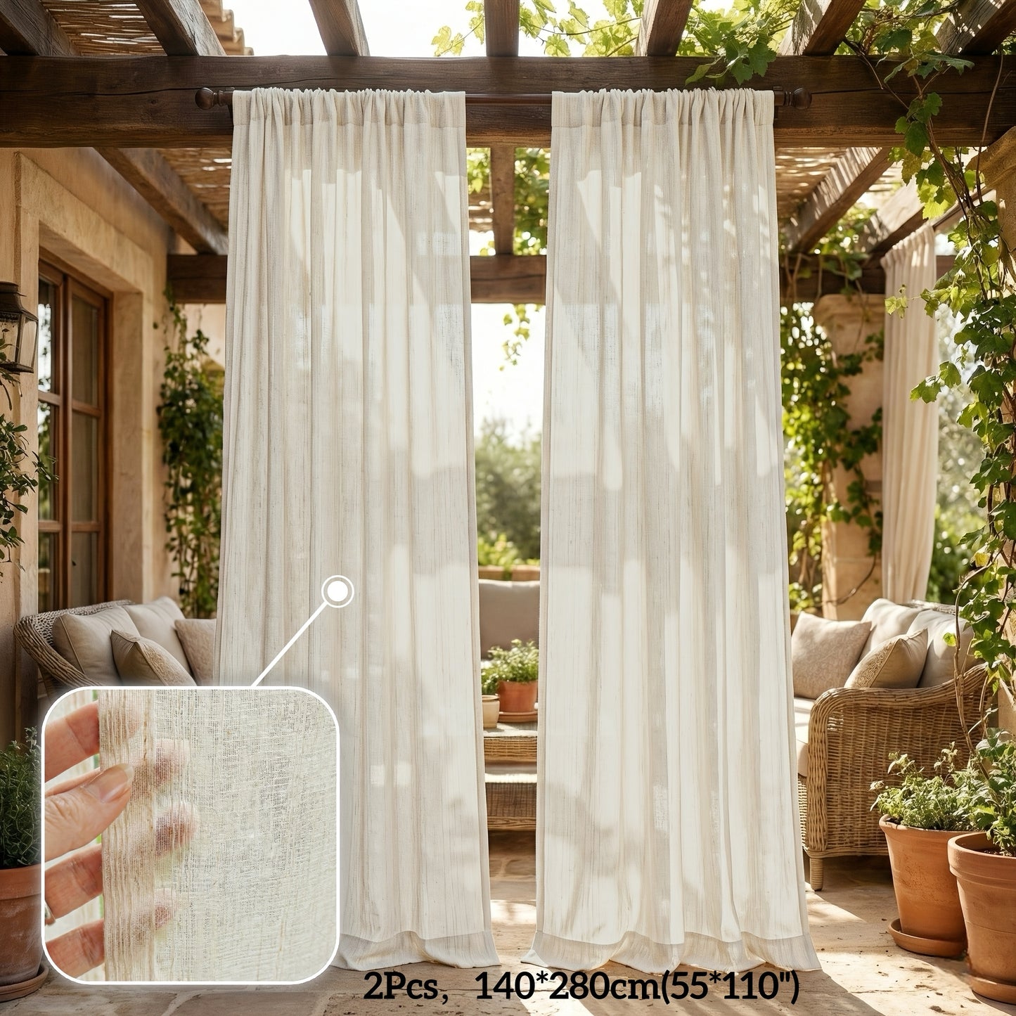 BAMVISTA – Faux Linen Outdoor Sheer Curtains for Privacy and Boho Patio Styling