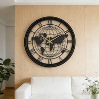 Mapora Roman World Map Silent Metal Wall Clock