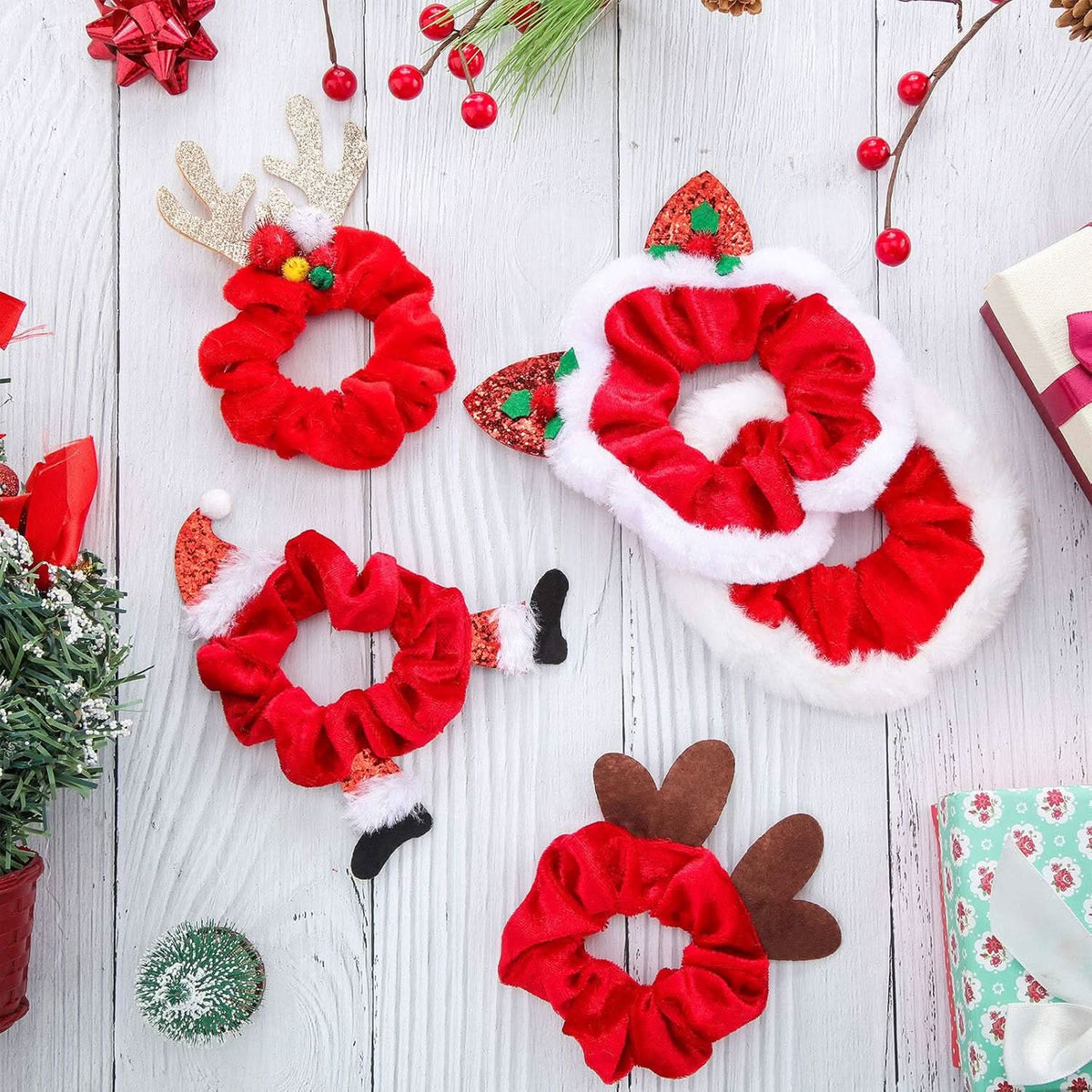 TINSELLOOP – Set di 10 elastici per capelli natalizi per acconciature festive