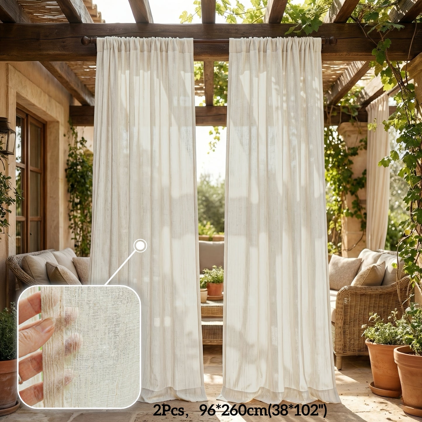 BAMVISTA – Faux Linen Outdoor Sheer Curtains for Privacy and Boho Patio Styling