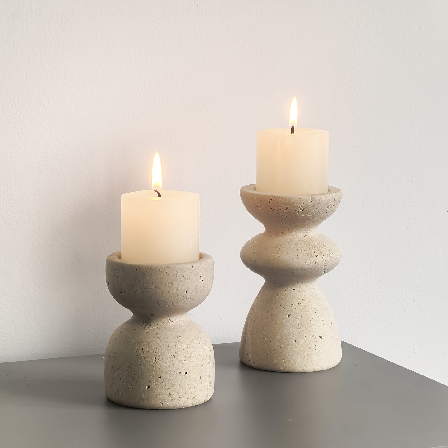 TRAVERTINE LUX – Natural Marble Candle Holders Set