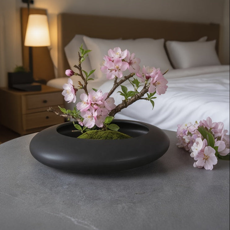 ORCHIDFLOW – Shallow Ceramic Bonsai Pot with Artistic Pebble Design