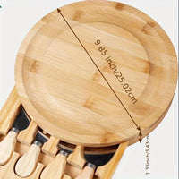BAMCHEF – Bamboo Cheese Board Set with Drawer and Cutlery for Portable Serving and Entertaining