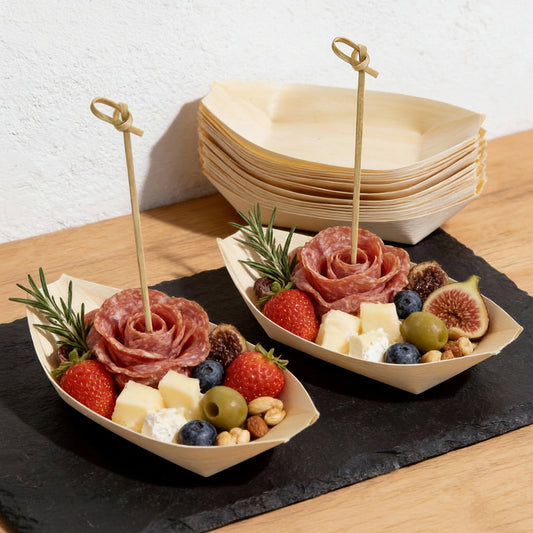 BAMBIOAT – Disposable Wooden Service Boats for Elegant Party Food Presentation and Serving