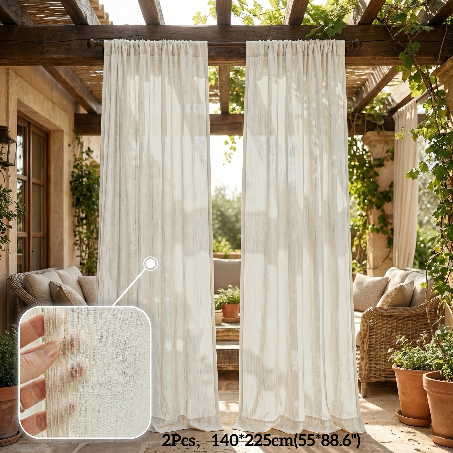 BAMVISTA – Faux Linen Outdoor Sheer Curtains for Privacy and Boho Patio Styling