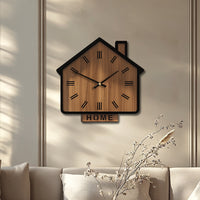 HOMEWOOD Vintage House Shaped Wooden Wall Clock