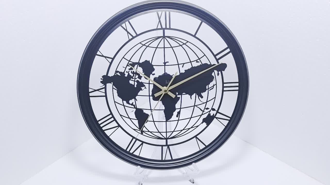 Mapora Roman World Map Silent Metal Wall Clock