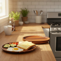 Acacia Wood Round Dinner Tray - Stackable, Reusable & Easy to Clean 0