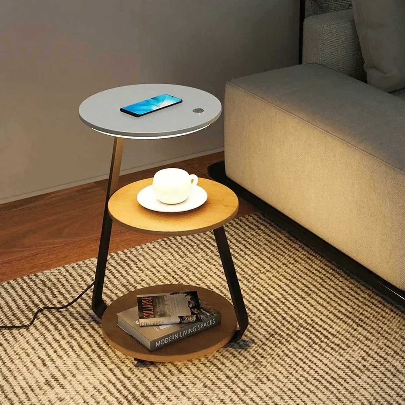 Articture Modern Side Table with Wireless Charger and Ambient Lighting 9