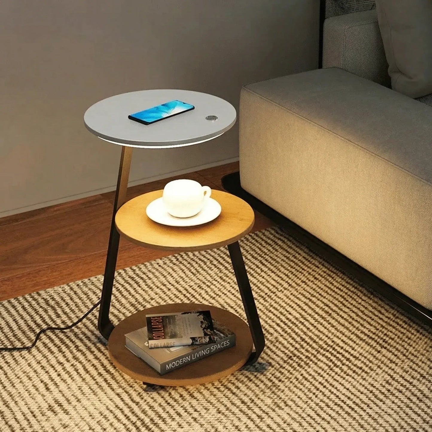 Articture Modern Side Table with Wireless Charger and Ambient Lighting 9