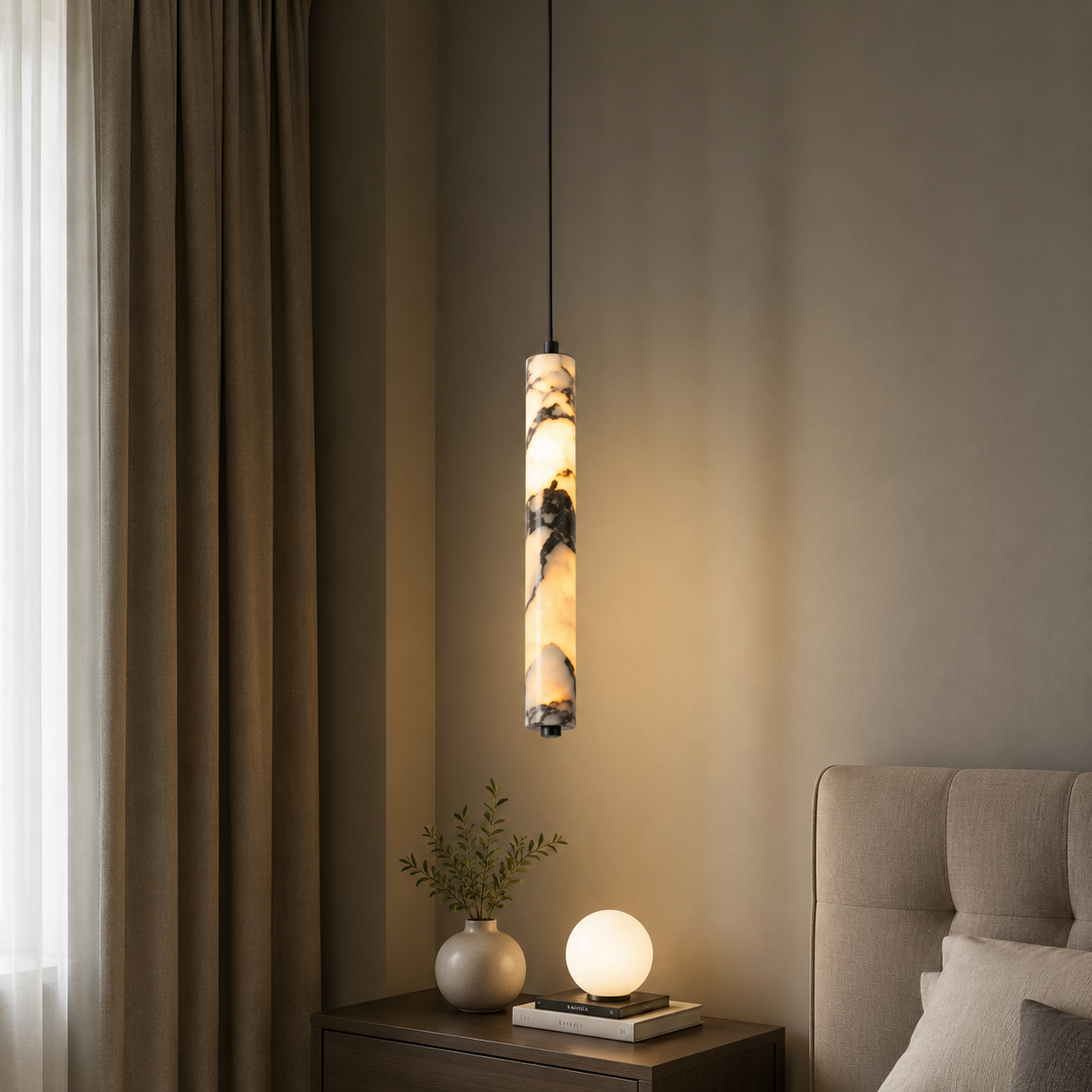 Black Natural Stone Cylinder Pendant Lamp