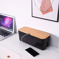 Bamboo Cable Management Box - Elegant Cord Organizer for Tidy Workspaces 0