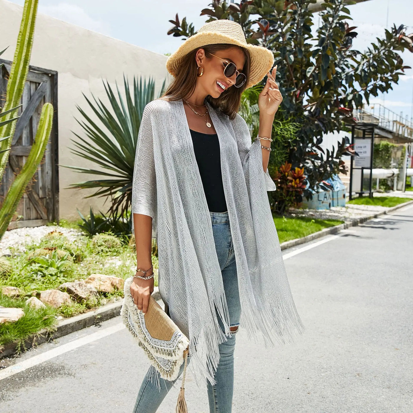Bohemian Beach Cover Up Kimono & Sarong Set for Women - Lightweight Chiffon 2
