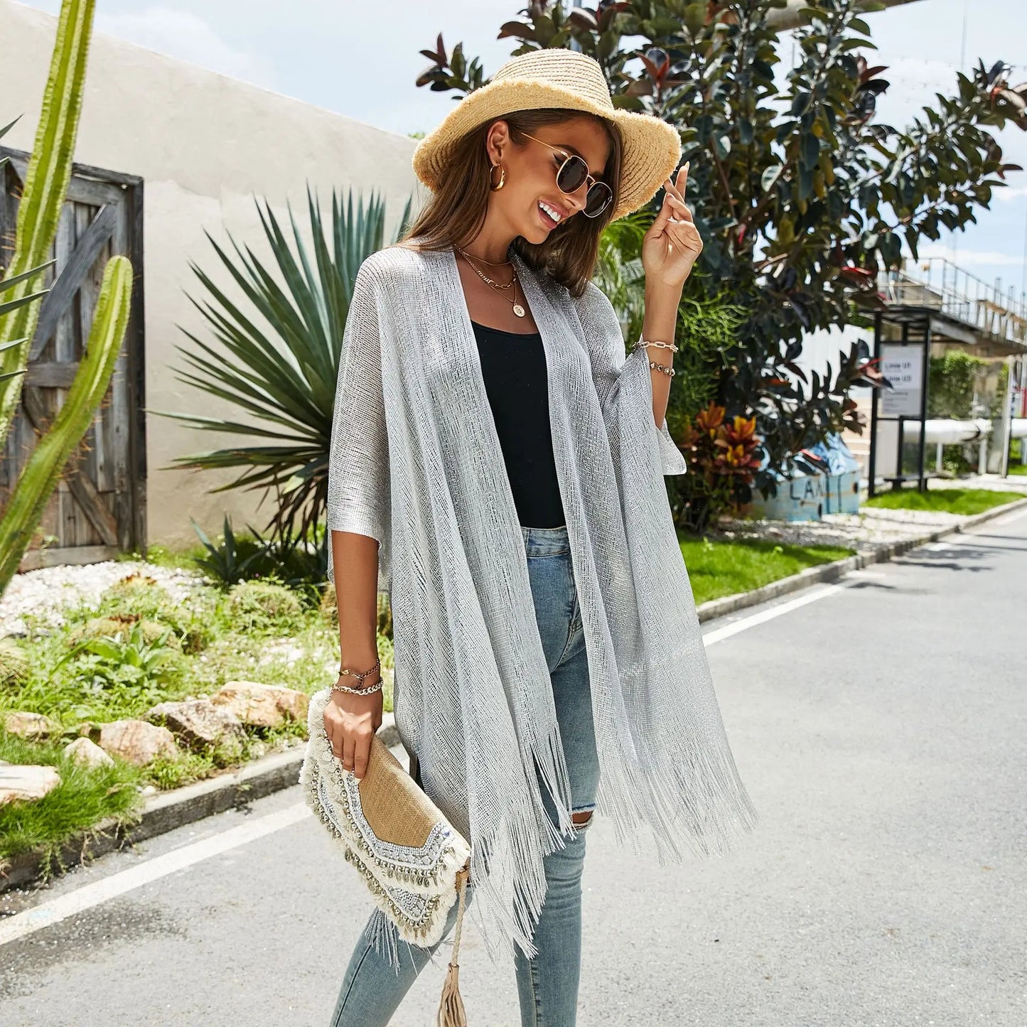 Bohemian Beach Cover Up Kimono & Sarong Set for Women - Lightweight Chiffon 2
