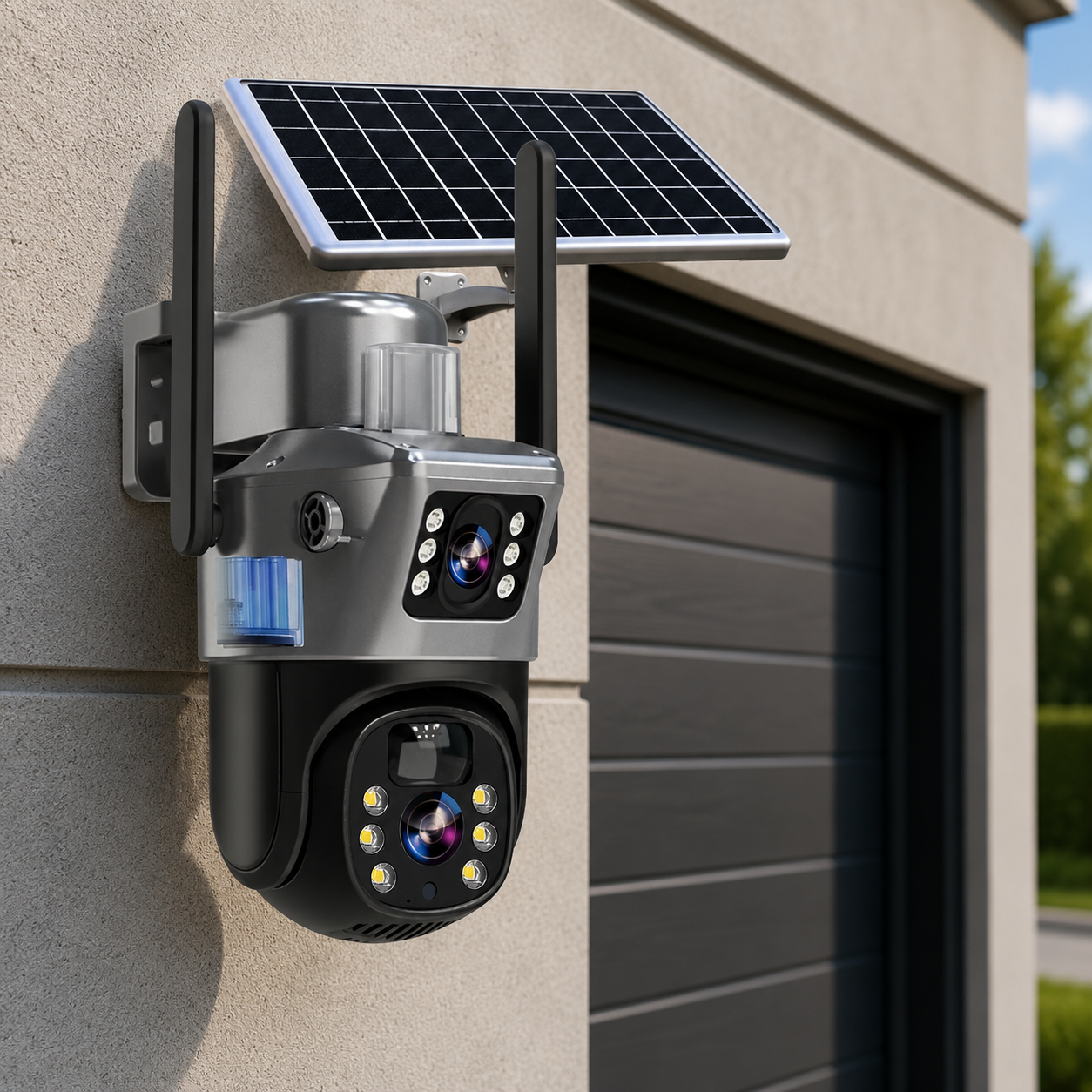 SkySentinel - Telecamera di Sicurezza Wireless 4K con Doppia Lente e Alimentazione Solare