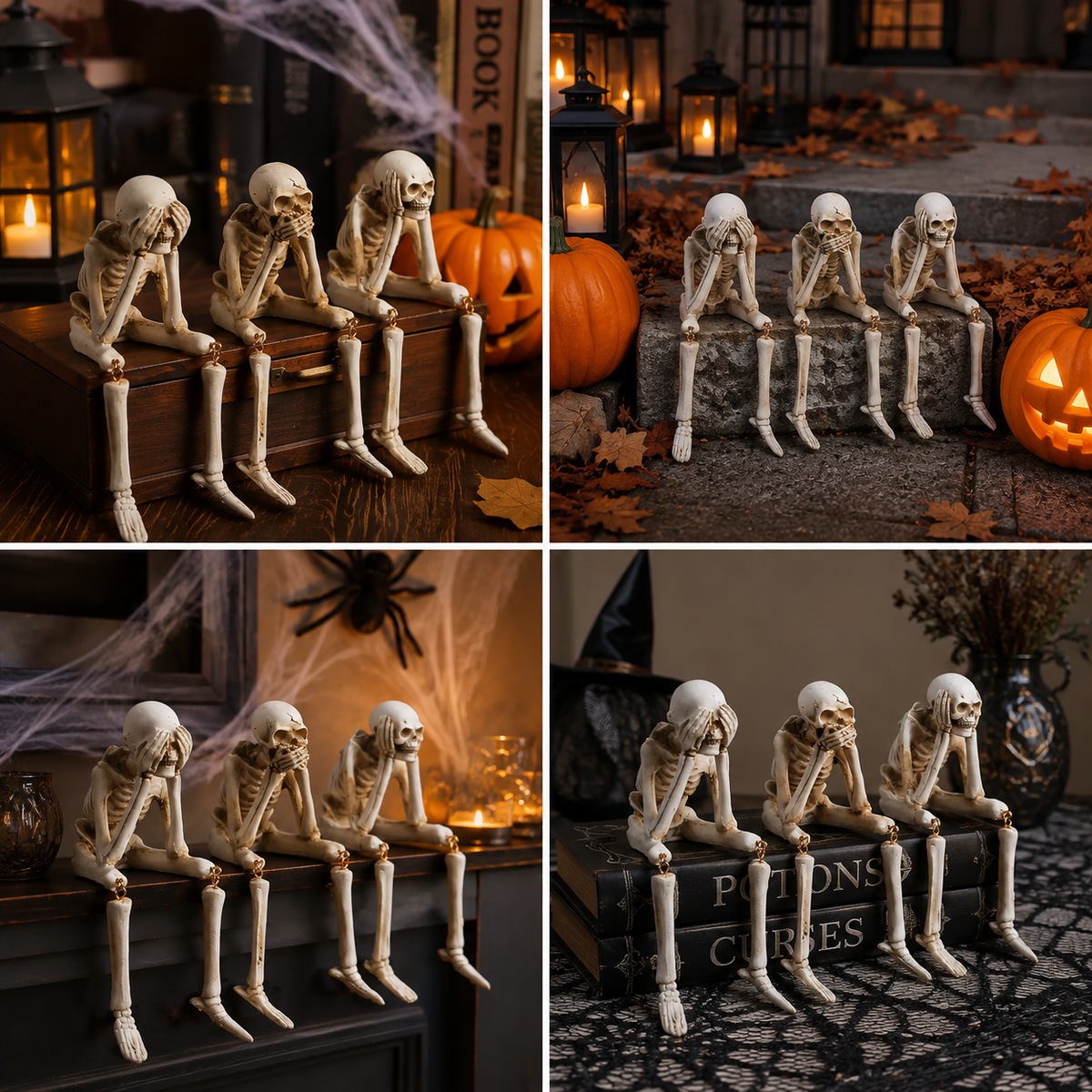 SPOOKTRIO – Skeleton Figurine Trio for Playful Seasonal Decor
