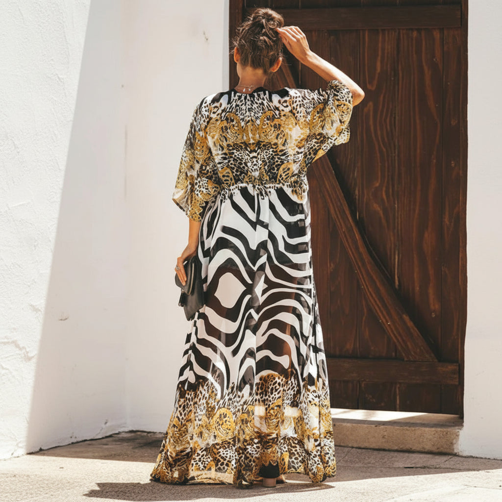 Chiffon Leopard Print Beach Kimono Cover Up for Women - Stylish Summer Layering 2