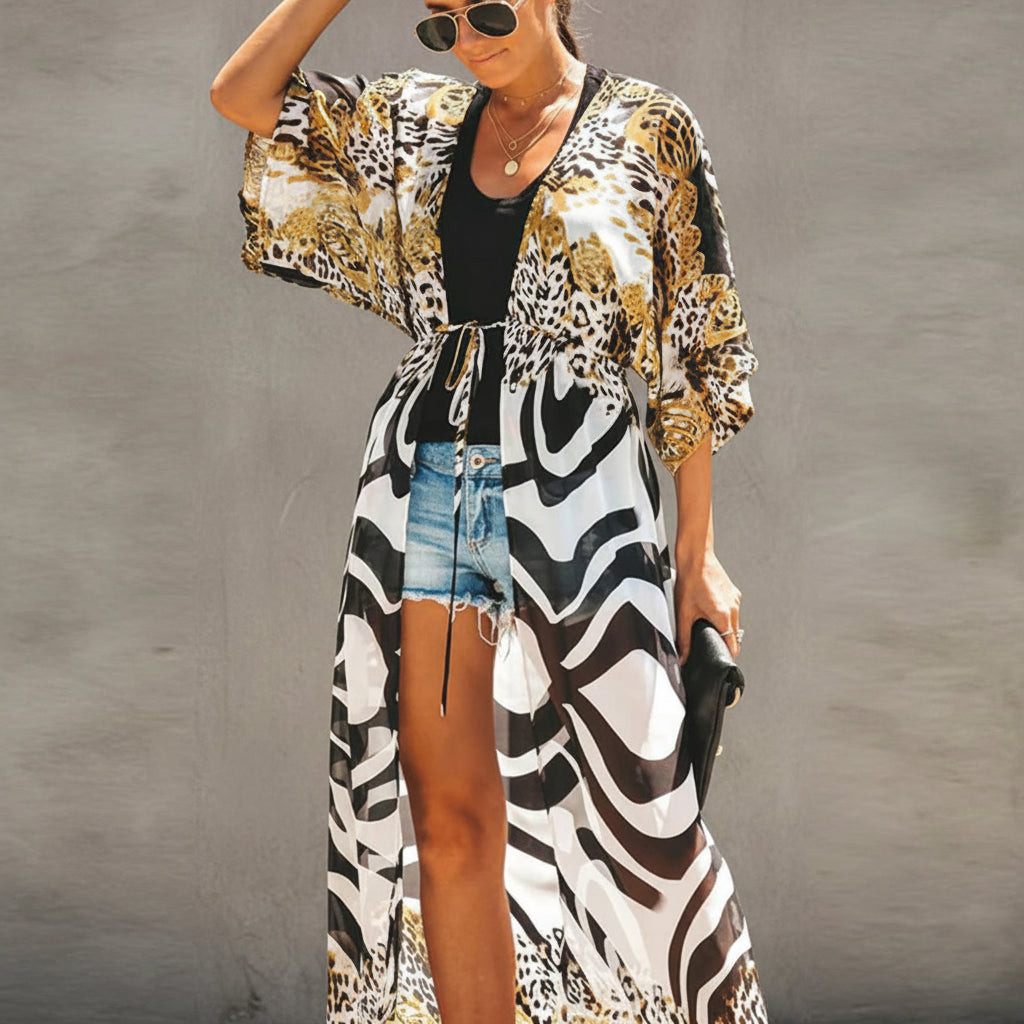Chiffon Leopard Print Beach Kimono Cover Up for Women - Stylish Summer Layering 3