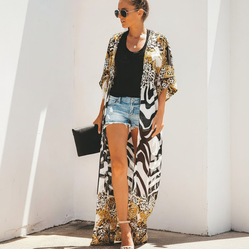 Chiffon Leopard Print Beach Kimono Cover Up for Women - Stylish Summer Layering 4