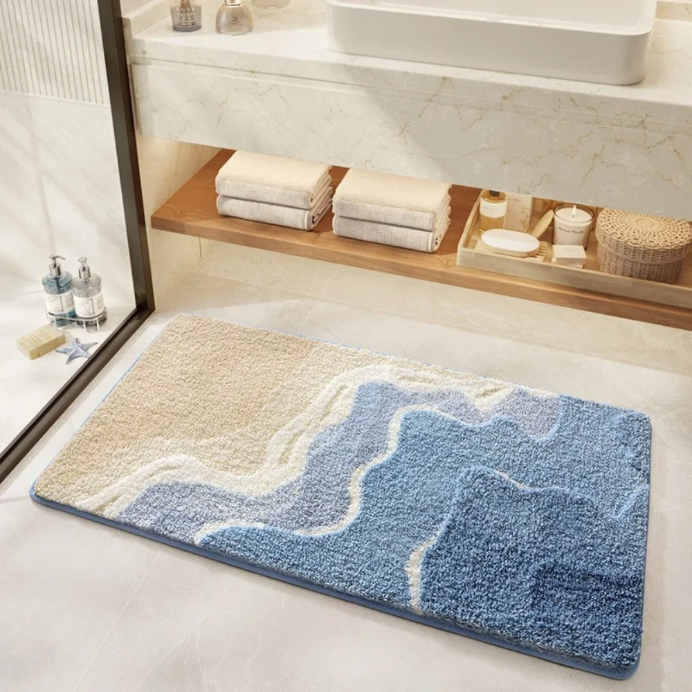 Coastal Charm - Non-Slip Bath Mat with Seaside Footprint Design for Bathroom Rugs 0