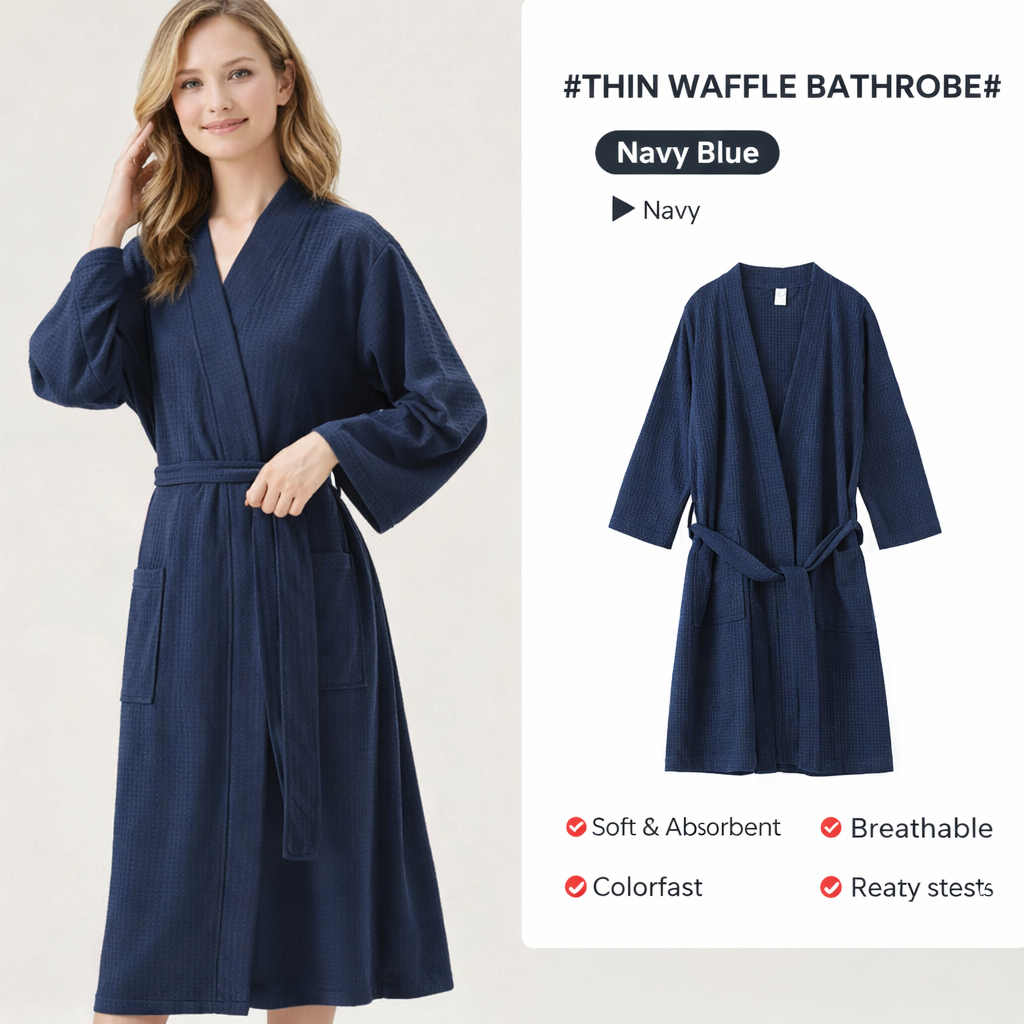 RelaxLuxe Unisex Lightweight Double-Sided Waffle Bathrobe for Home & Spa