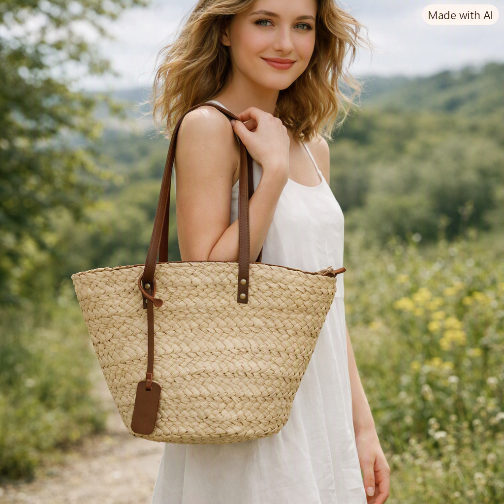 SUNHAVEN – Woven Straw Beach Tote Bag