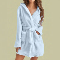 Cozy Women's Hooded Fleece Robe - Soft Bathrobe with Belt for Autumn & Winter 8